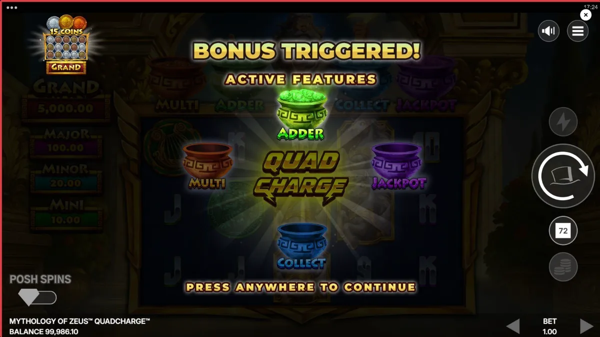 Tampilan visual slot Mythology of Zeus QUADCHARGE dengan nuansa petir dan dewa Zeus