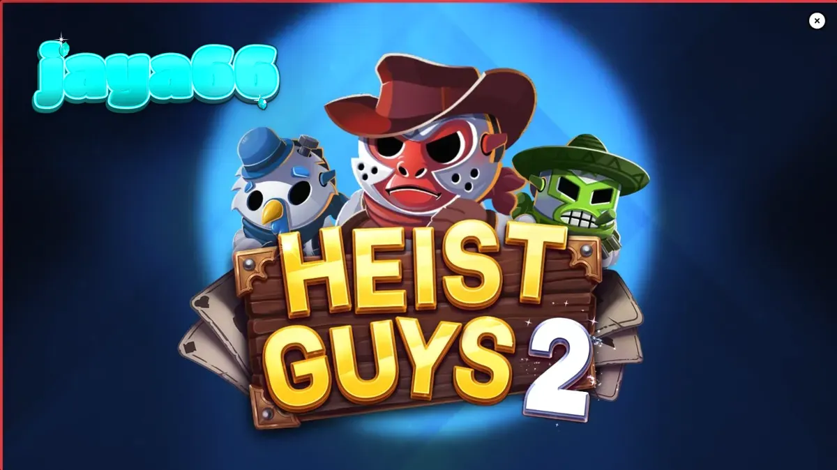Tiga bandit dalam permainan slot Heist Guys 2 dengan latar belakang Wild West
